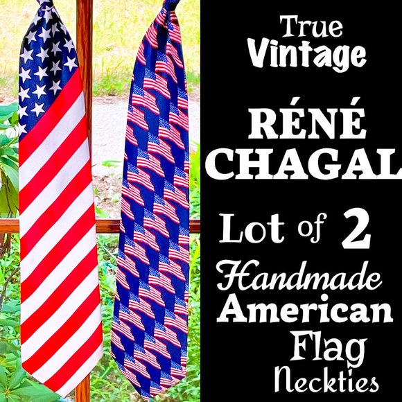 Vintage Other - ⭐️HP⭐️VTG▪️RENE CHAGAL▪️Lot of 2 Handmade Patriotic American Flag Neckties